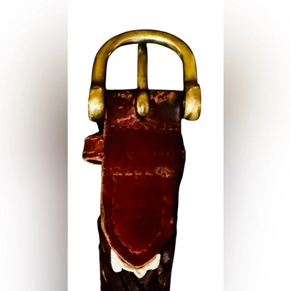 Calvin Klein sz 36-42 READ Brown leather belt brass buckle braided traditional